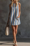 Retro Striped Sleeveless Round Neck Mini Dress