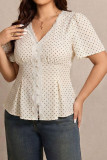 Large Size Polka Dot Lace Waist Cinched Shirt