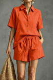Lapel Short Sleeved Shirt Shorts Two-piece Set