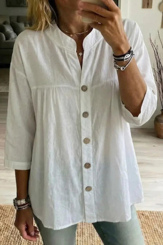 Retro Solid Color Seven Quarter Sleeved Shirt