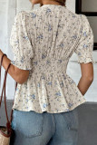 V-neck Bubble Short Sleeve Lace Chiffon Shirt