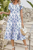 Round Neck Short Sleeved Printed Dress