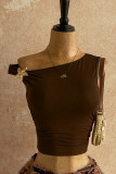 Solid Color Slanted Shoulder Slim Fit Vest