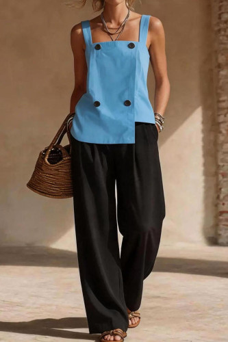 Square Neck Vest Wide Leg Pants Two-piece Set