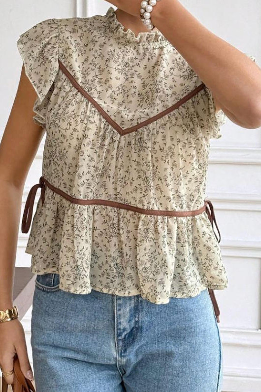 Vintage Floral V-neck Short Sleeved Chiffon Shirt