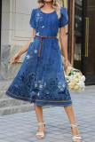 Round Neck Short Sleeved Printed Dress