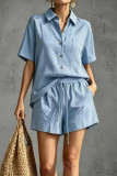 Lapel Short Sleeved Shirt Shorts Two-piece Set