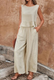 Sleeveless Ruffled Vest Wide Leg Pants Two-piece Set