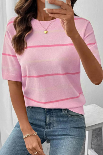 Striped Contrasting Short Sleeved Knitted Sweater