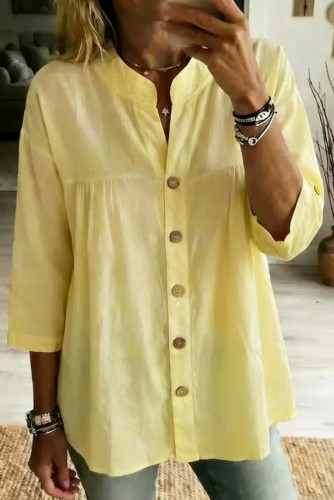 Retro Solid Color Seven Quarter Sleeved Shirt