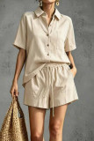 Lapel Short Sleeved Shirt Shorts Two-piece Set