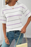 Striped Contrasting Short Sleeved Knitted Sweater