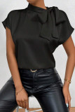Solid Color Short Sleeved Bow Satin Shirt