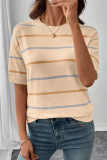 Striped Contrasting Short Sleeved Knitted Sweater