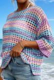 Hollow Out Contrasting Striped Knitted Sweater