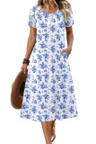 Round Neck Short Sleeved Printed Dress