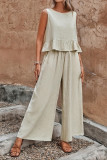 Sleeveless Ruffled Vest Wide Leg Pants Two-piece Set