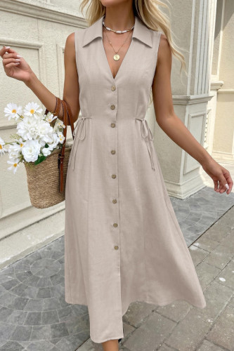 French Commuting Style Lapel Sleeveless Dress