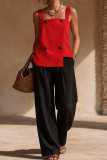 Square Neck Vest Wide Leg Pants Two-piece Set