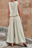Sleeveless Ruffled Vest Wide Leg Pants Two-piece Set