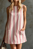 Retro Striped Sleeveless Round Neck Mini Dress