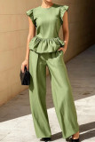 Flying Sleeve Ruffle Shirt Wide Leg Pants 2-piece Set