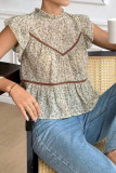 Vintage Floral V-neck Short Sleeved Chiffon Shirt