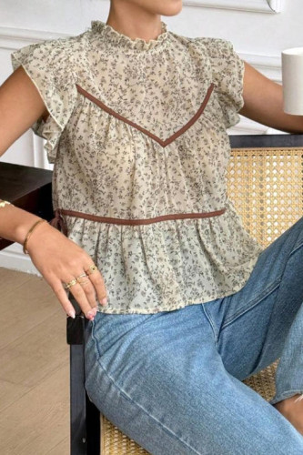Vintage Floral V-neck Short Sleeved Chiffon Shirt