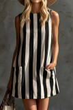 Retro Striped Sleeveless Round Neck Mini Dress