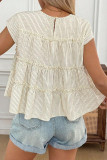 Striped Ruffled Short Sleeved Round Neck T-shirt