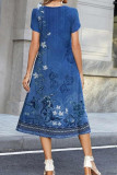 Round Neck Short Sleeved Printed Dress