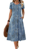 Round Neck Short Sleeved Printed Dress