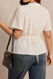Large Size Polka Dot Lace Waist Cinched Shirt