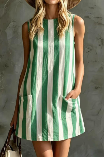 Retro Striped Sleeveless Round Neck Mini Dress