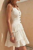 Large Size V-neck Button Sleeveless Ruffle Dress