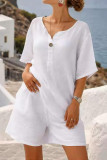 V-neck Short Sleeved Shirt Shorts Two-piece Set