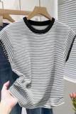 Round Neck Short Sleeved Striped T-shirt