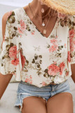 Printed Ruffle Edge Off Shoulder Round Neck Shirt