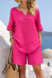 V-neck Short Sleeved Shirt Shorts Two-piece Set