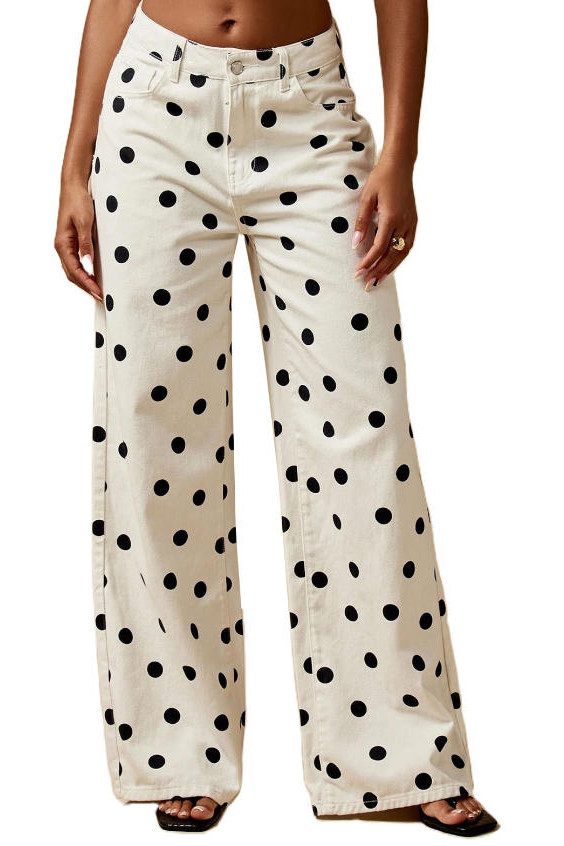 Loose Polka Dot Printed Wide Leg Jeans