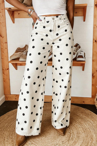 Loose Polka Dot Printed Wide Leg Jeans