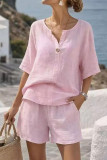 V-neck Short Sleeved Shirt Shorts Two-piece Set
