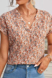Floral Print Short Sleeved Ruffle Edge Shirt