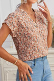 Floral Print Short Sleeved Ruffle Edge Shirt