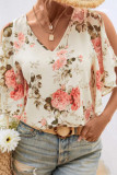 Printed Ruffle Edge Off Shoulder Round Neck Shirt