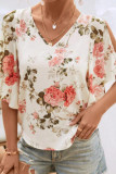 Printed Ruffle Edge Off Shoulder Round Neck Shirt