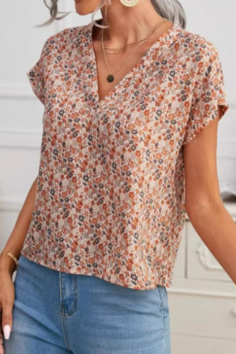 Floral Print Short Sleeved Ruffle Edge Shirt