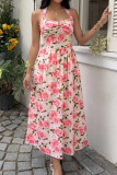 French Floral Hanging Neck High Waisted Dress