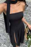 Solid Color Sleeveless Strapless Scarf Dress