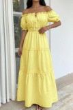 One Shoulder Bubble Sleeve Waist Cinching Dress